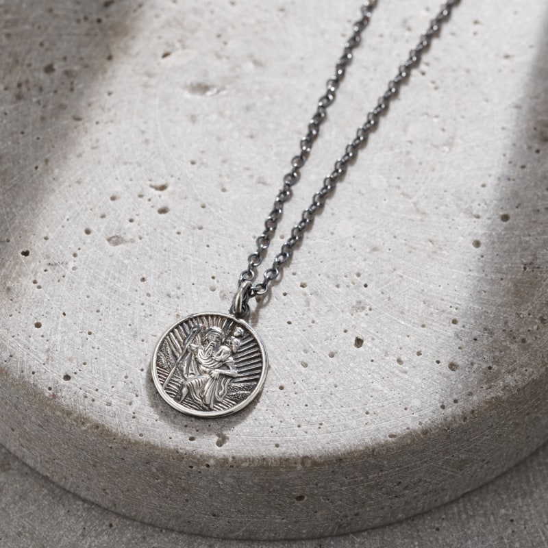 Thumbnail of Men's Oxidised Sterling Silver St Christopher Necklace image