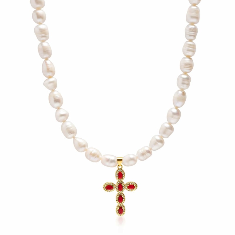 Thumbnail of Men's Baroque Pearl Choker With Red Cross image