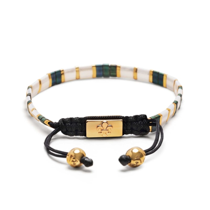 Thumbnail of Men's Bracelet With White, Patina Green And Gold Miyuki Tila Beads image