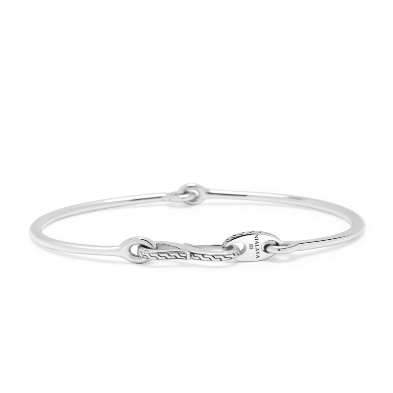 Men s Delicate Sterling Silver Bangle With Hook Clasp Nialaya