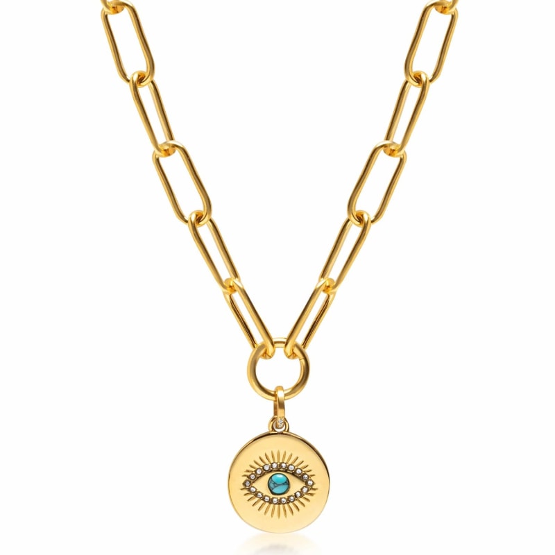 Thumbnail of Men's Gold Paperclip Chain With Evil Eye Coin image