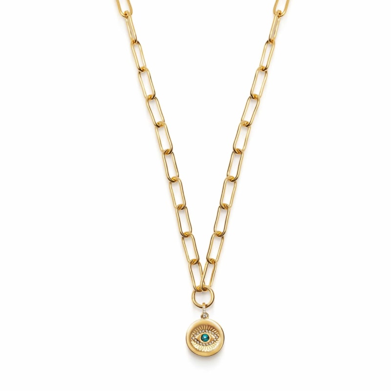 Thumbnail of Men's Gold Paperclip Chain With Evil Eye Coin image