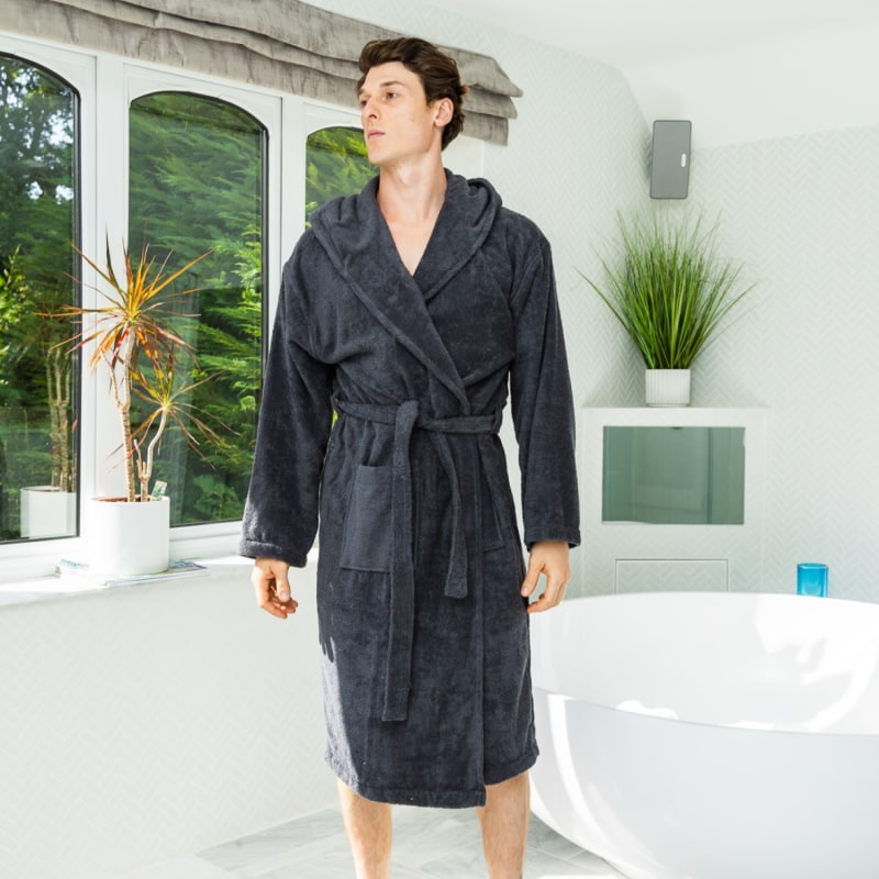 Thumbnail of Men's Hooded Dressing Gown Dark Grey image