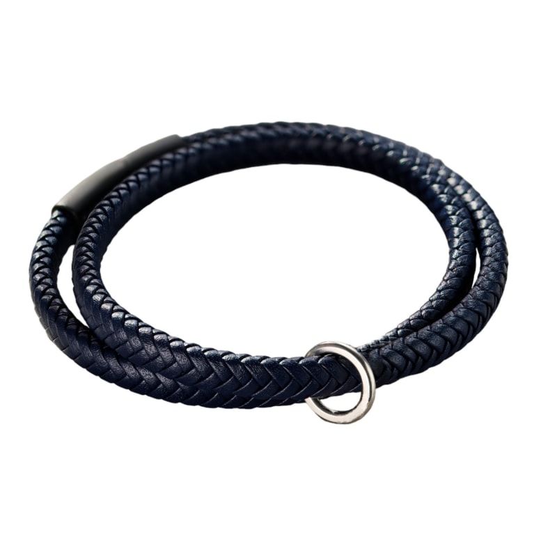 Thumbnail of Men's Navy Blue Leather Message Bracelet image