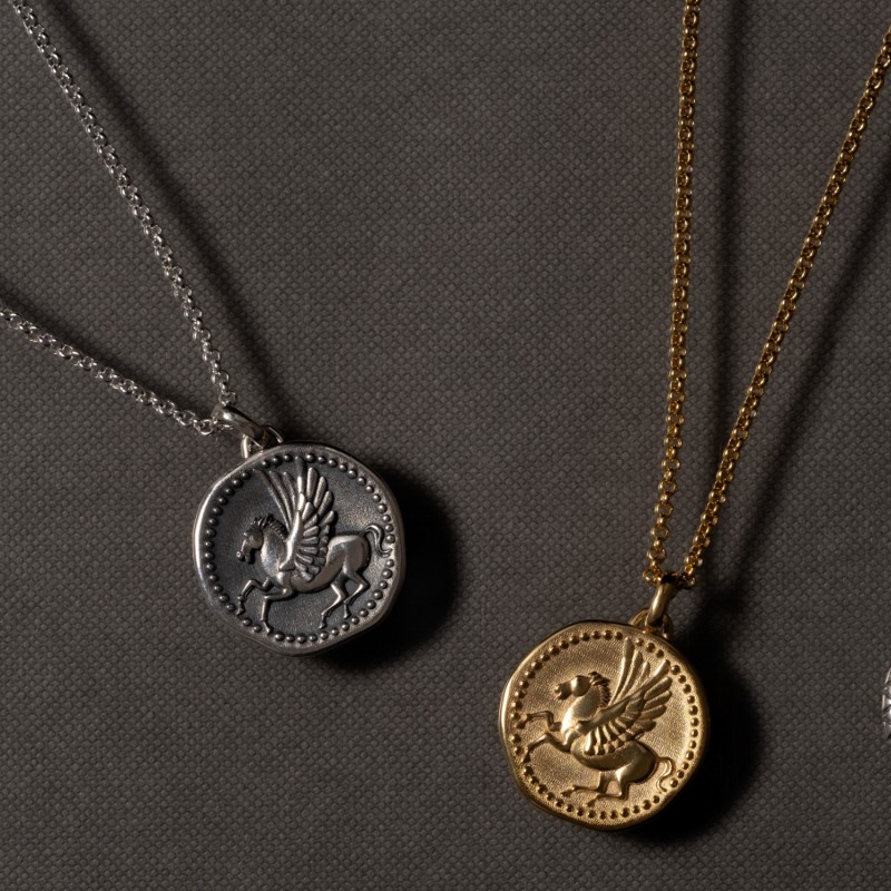 Thumbnail of Men's Overcome And Thrive Pegasus Talisman Necklace In Vermeil image