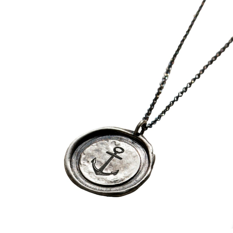 Men s Oxidised Sterling Silver Anchor Wax Seal Necklace Posh