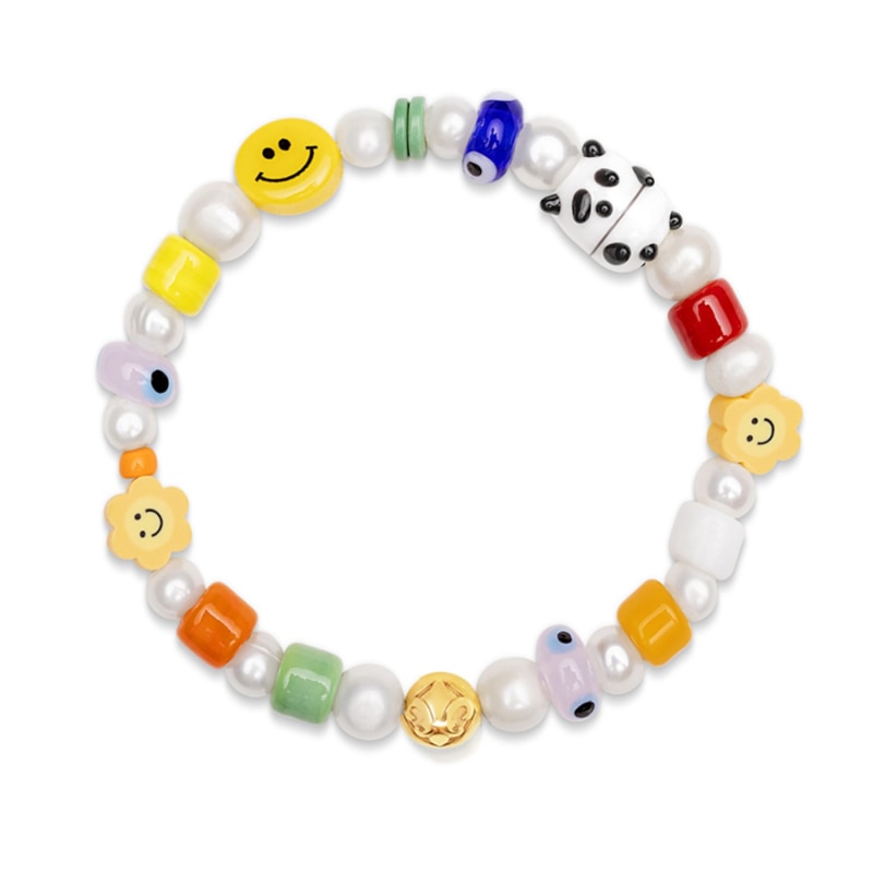 Men's Pearl Wristband with Hand-Painted Glass Beads XL (19cm / 7.5”)