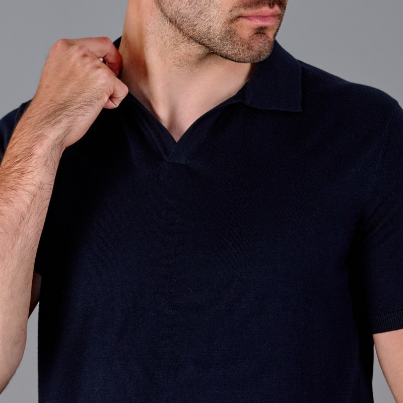 Men's Ultra Fine Cotton Nathan Buttonless Polo Shirt - Navy | Paul ...