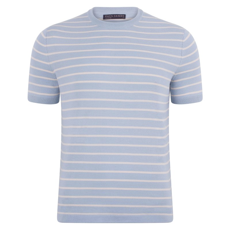 Thumbnail of Mens Ultra-Fine Cotton Javier Knitted Pin Stripe T-Shirt - Chalk Blue image