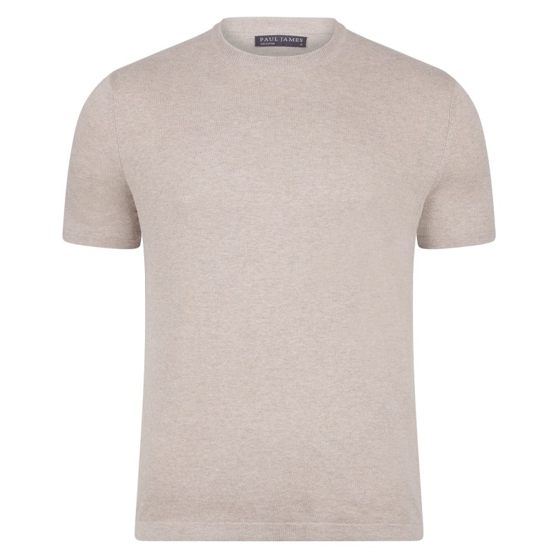 Thumbnail of Mens Ultra-Fine Cotton Hugo Knitted T-Shirt - Fawn image