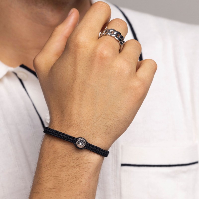 Black String Bracelet with Silver