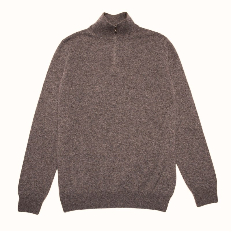 Mens Cashmere Half Zip Sweater In Otter Brown | Loop Cashmere | Wolf ...