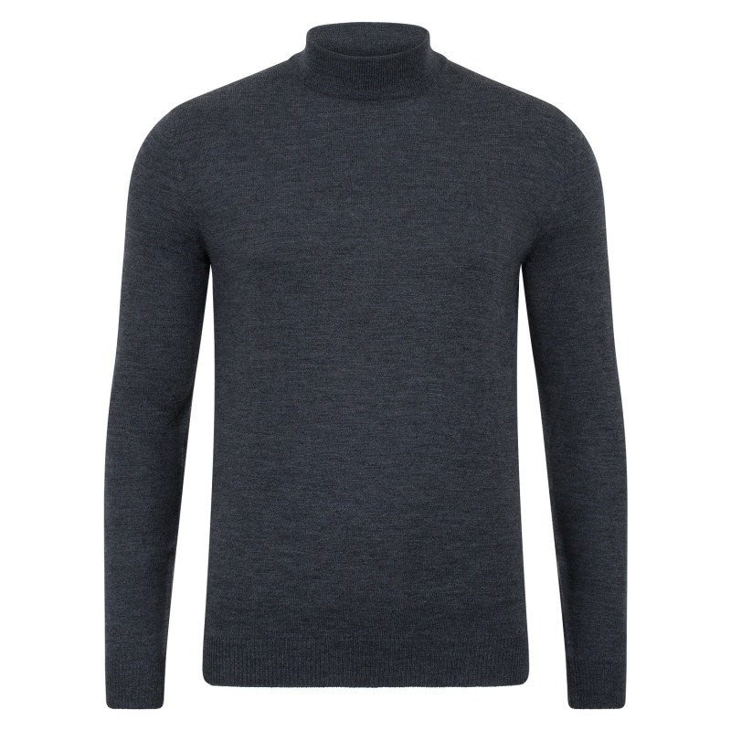 Thumbnail of Mens Extra Fine Merino Wool Mock Turtleneck Shaw Jumper - Charcoal image