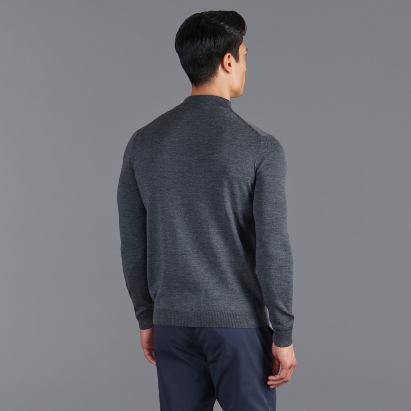 Thumbnail of Mens Extra Fine Merino Wool Mock Turtleneck Shaw Jumper - Charcoal image