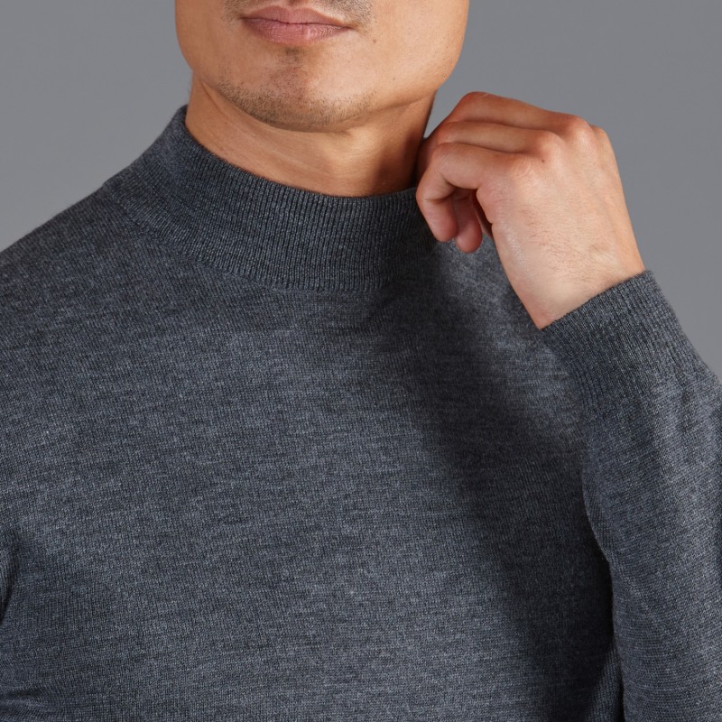 Thumbnail of Mens Extra Fine Merino Wool Mock Turtleneck Shaw Jumper - Charcoal image