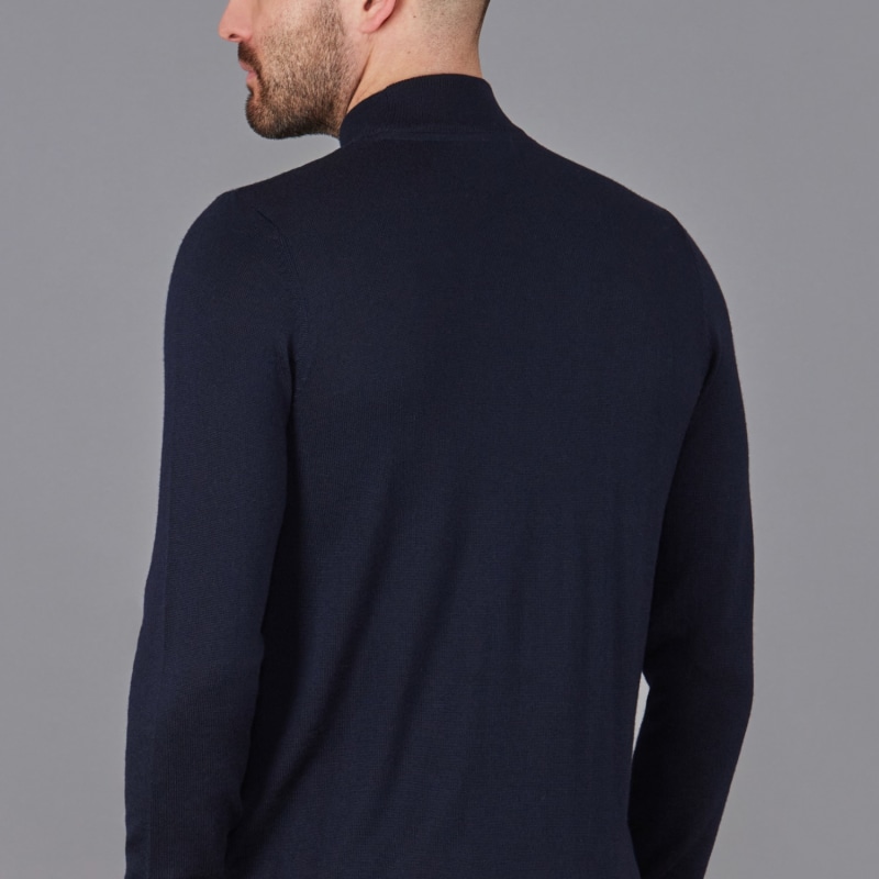 Mens Extra Fine Merino Wool Mock Turtleneck Shaw Jumper Navy Paul James Knitwear Wolf And Badger