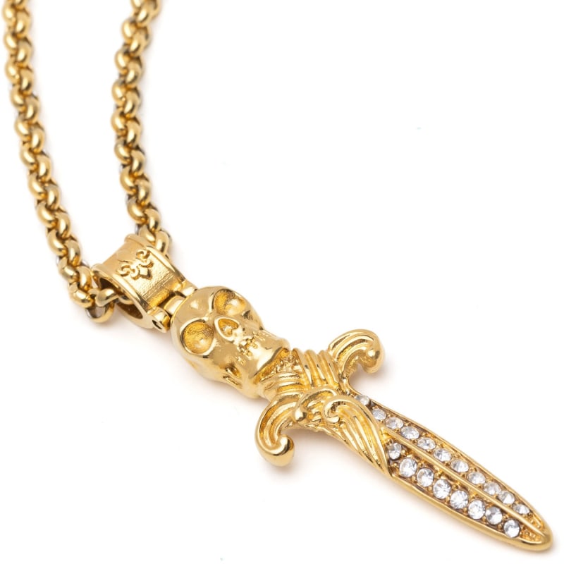 Thumbnail of Mens Golden Skull Sword Necklace image