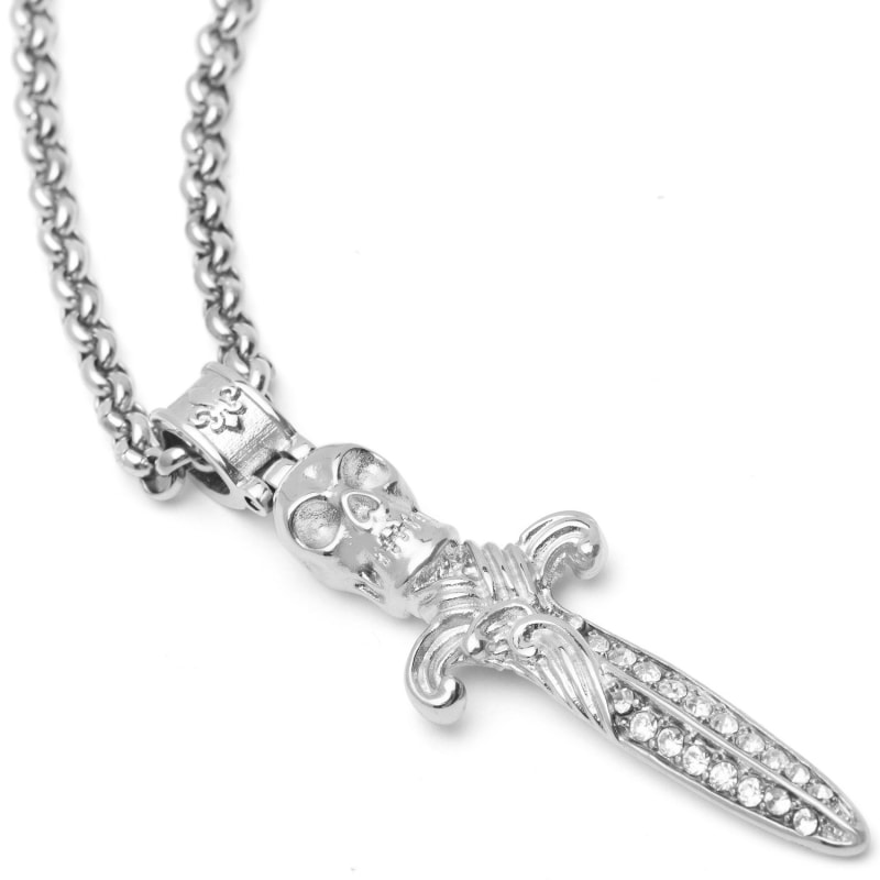 Thumbnail of Mens Silver Skull Sword Necklace image