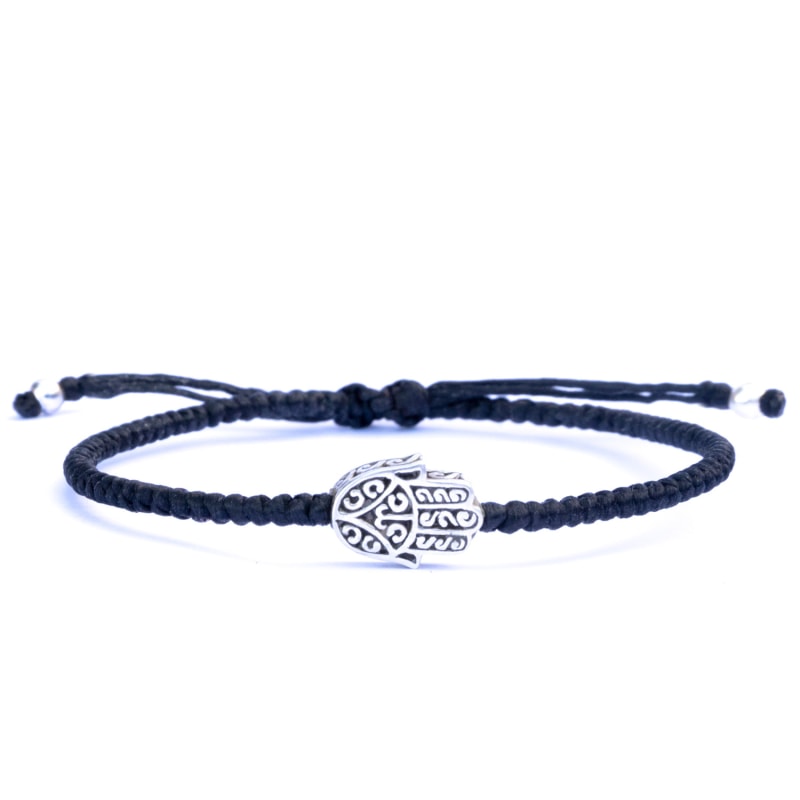 Thumbnail of Mens Sterling Silver & Black Rope Hamsa Bracelet - Black image