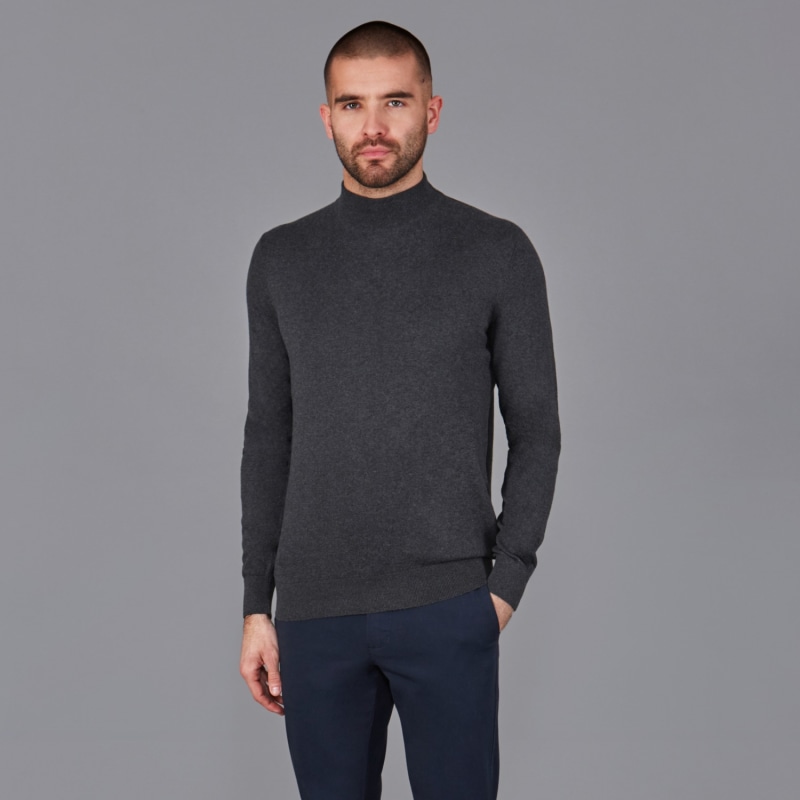 Mens Ultra Fine Cotton Mock Turtle Neck Spencer Jumper - Anthracite ...