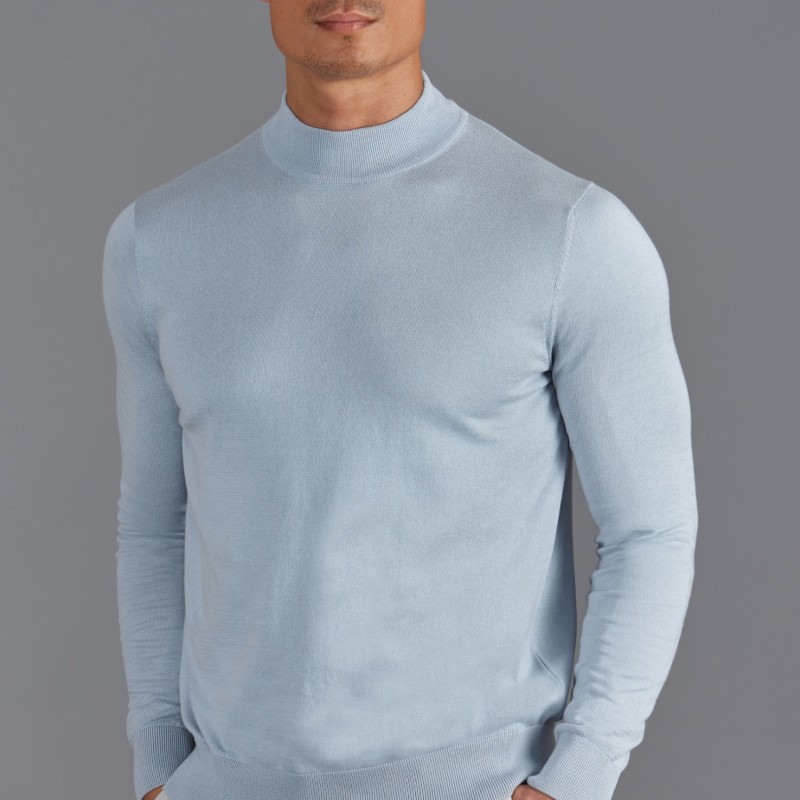 Mens Ultra Fine Cotton Mock Turtle Neck Spencer Jumper - Chalkblue ...