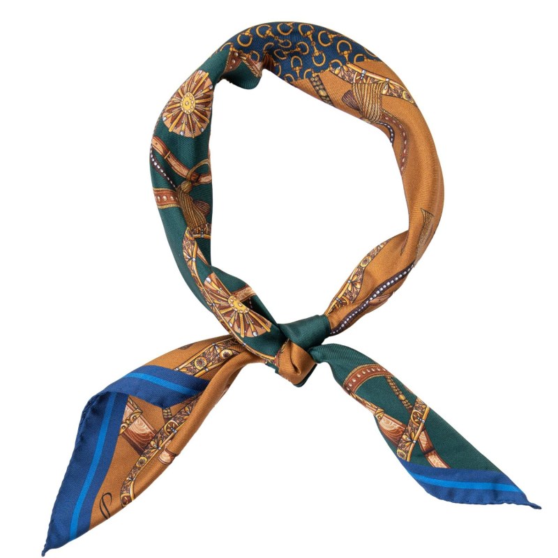 Elizabetta Navy Equestrian Print Italian Silk Scarf