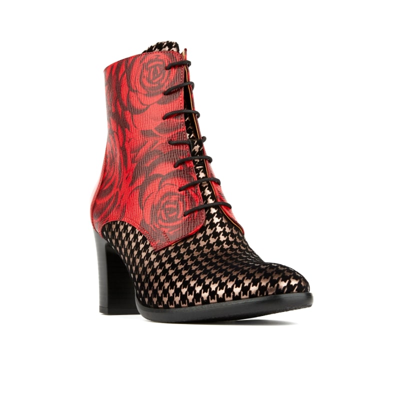 Merlin Red Rose Houndstooth Womens Ankle Boots Embassy London USA Wolf Badger