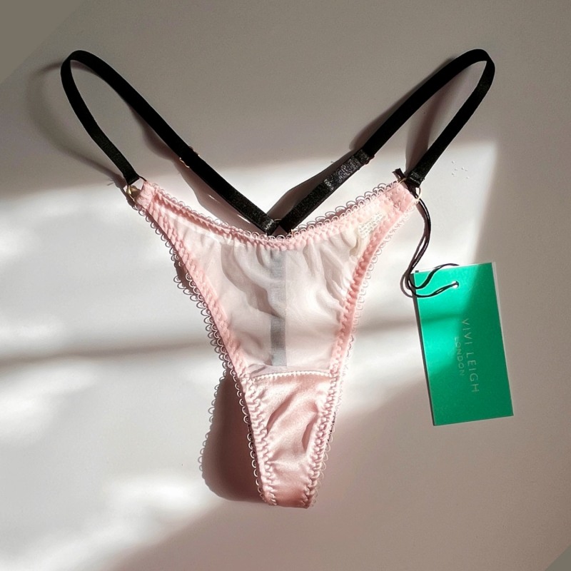 Thumbnail of Mesh Strappy Thong- Blush Pink image