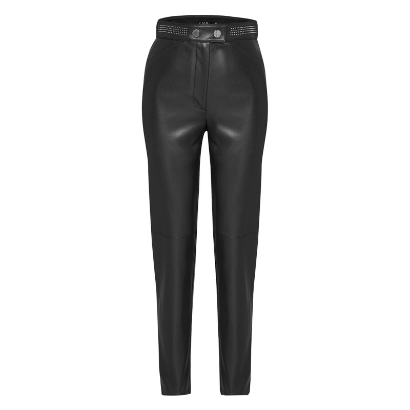 Metal Accessorised Black Faux Leather Pants, Rue Les Createurs