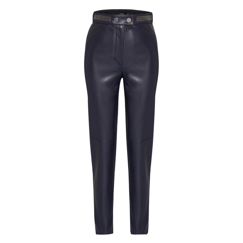 Metal Accessorised Navy Blue Faux Leather Pants