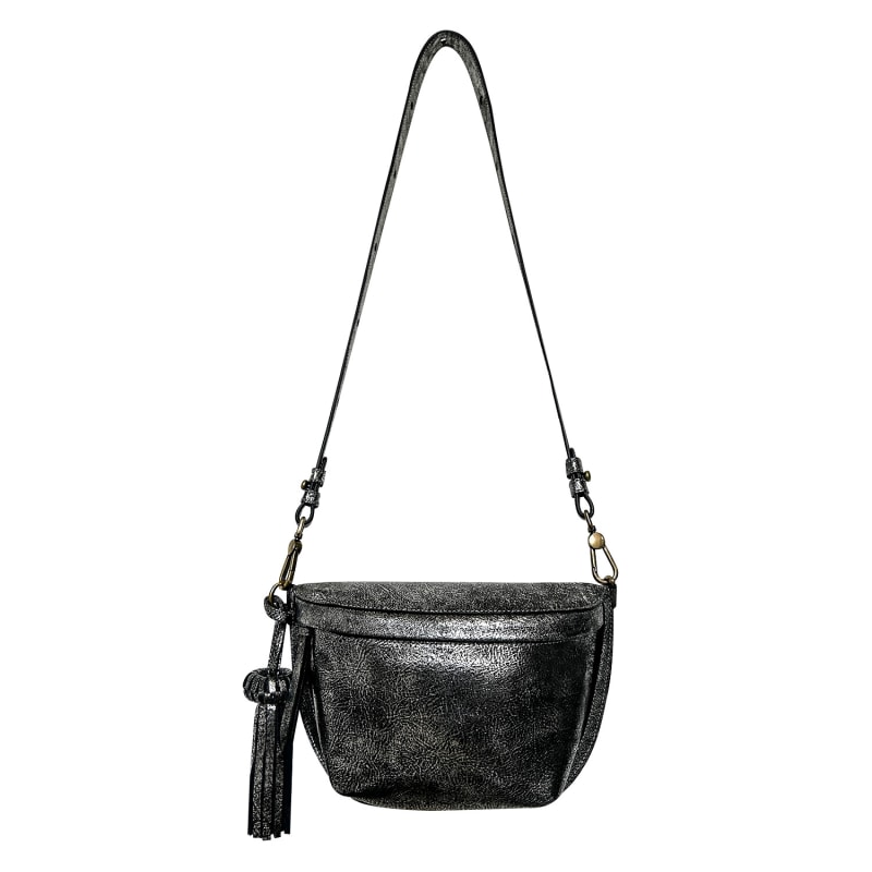 Thumbnail of Metallic Platinum Silver Leather Sling Bag For Woman image