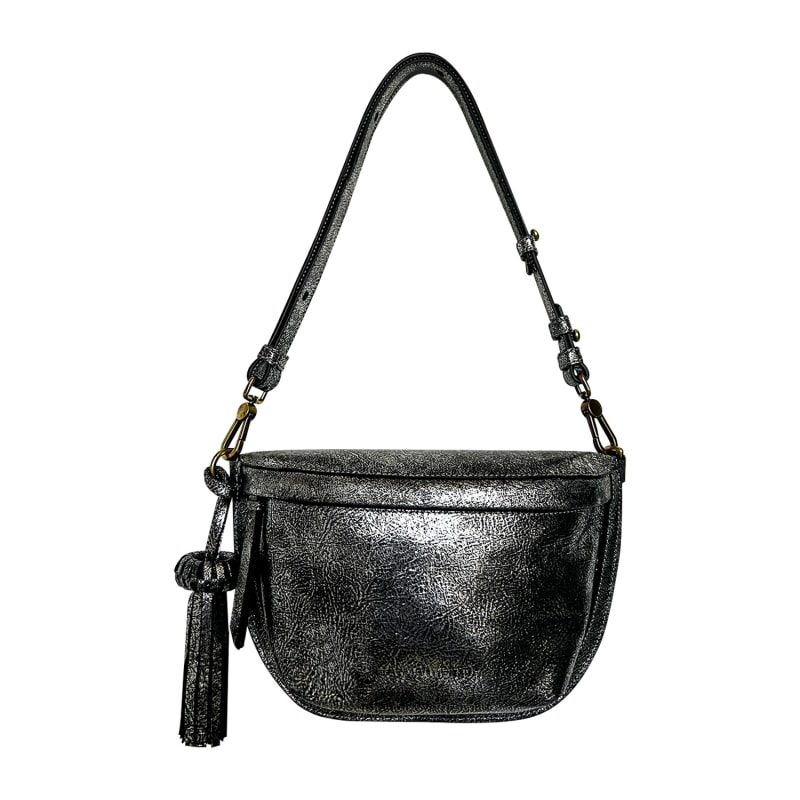 Thumbnail of Metallic Platinum Silver Leather Sling Bag For Woman image