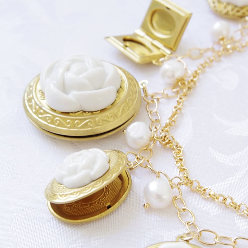 Thumbnail of Porcelain Floral Lockets Statement Necklace image