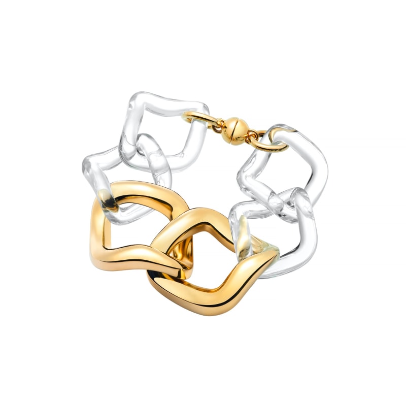 Thumbnail of Clear And Gold Oversized Twisted Link Bracelet image