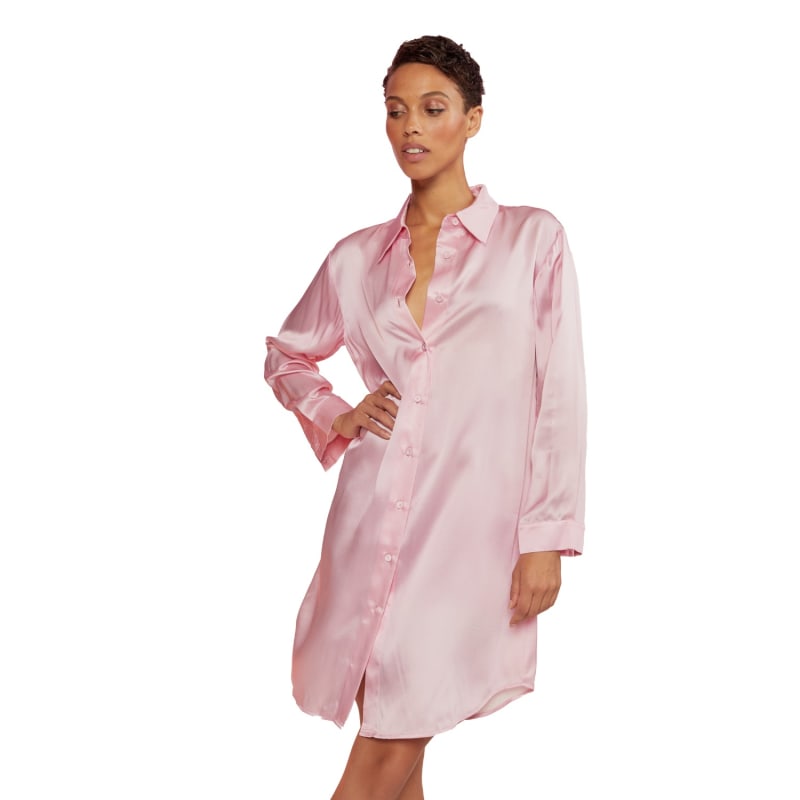 Thumbnail of Silk Charmeuse Shirt Dress - Pink & Purple image