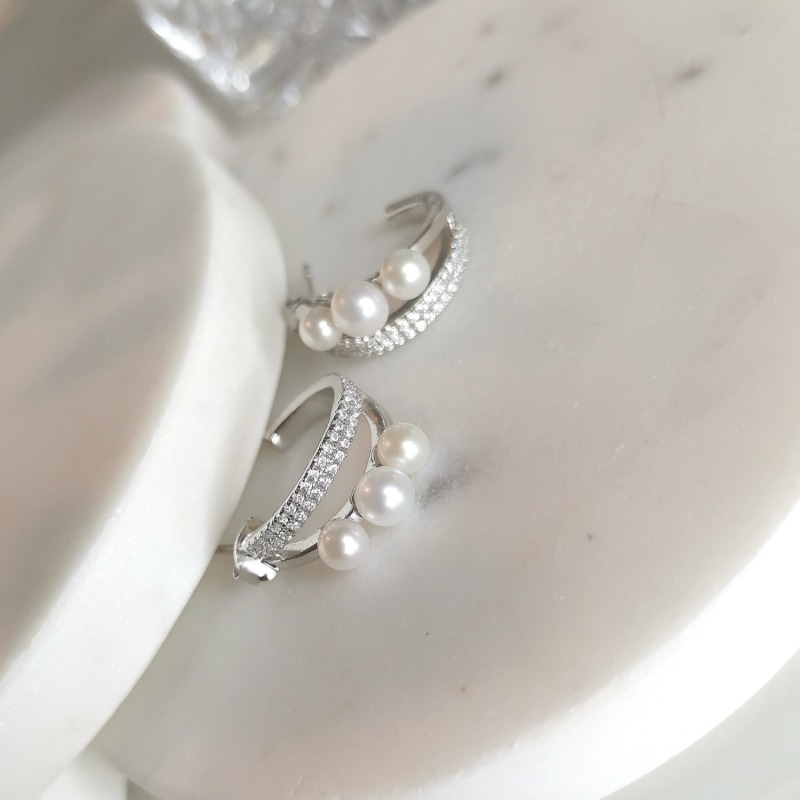 Thumbnail of Dazzle Semi Hoop Earrings With Pearls And Zirconia image