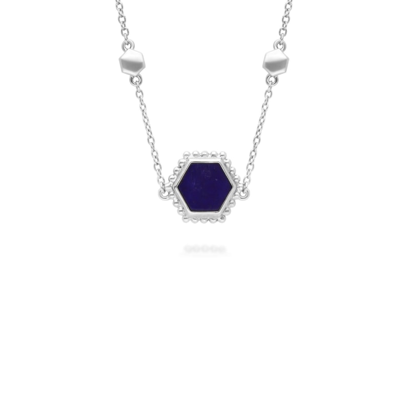 Thumbnail of Lapis Lazuli Flat Slice Hex Necklace - Sterling Silver image