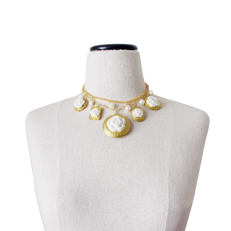 Thumbnail of Porcelain Floral Lockets Statement Necklace image