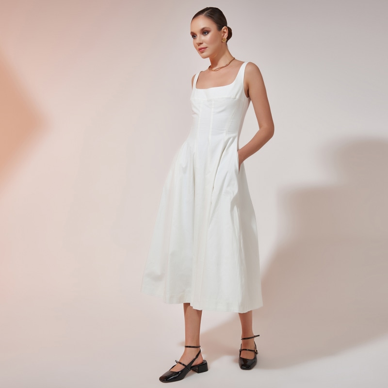 Thumbnail of Mid-Length Poplin Dress - Ivory image