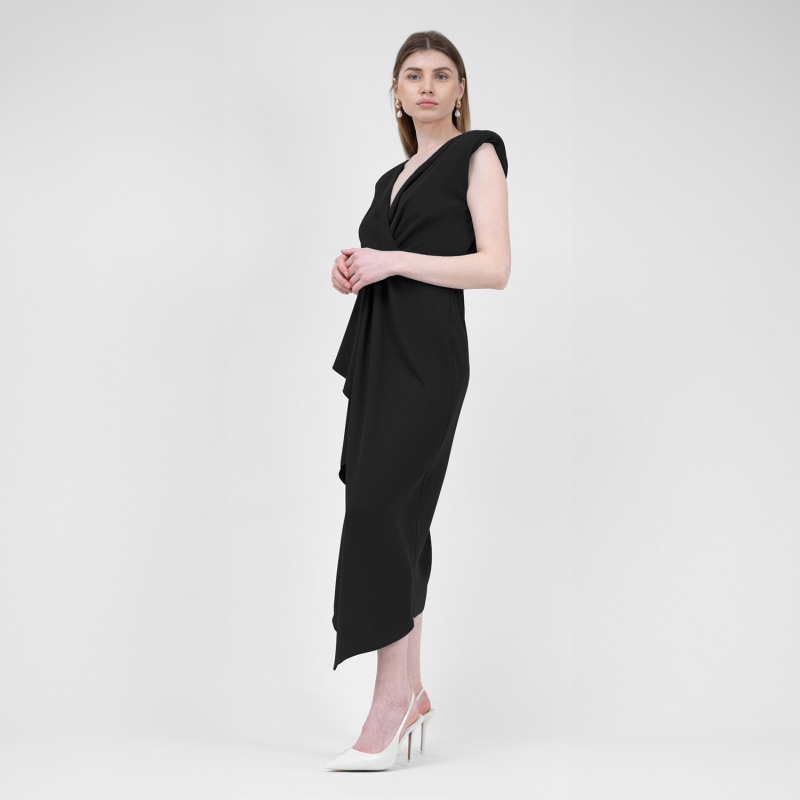Thumbnail of Midi Black Dress With Draping And Pleats image