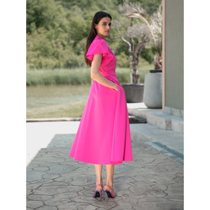 Midi Fuchsia Wrap Shirt Dress With Pockets | concept A trois