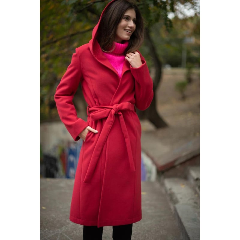Red coat with belt online