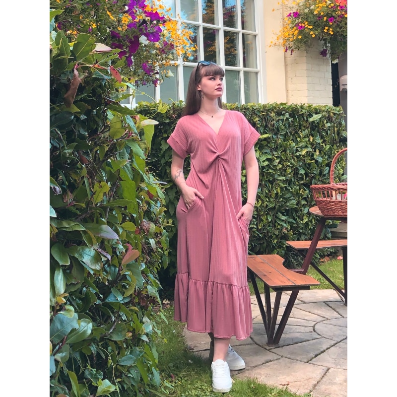 Midi Riviera Dress With Knot In Pink Jersey | Frock Tales