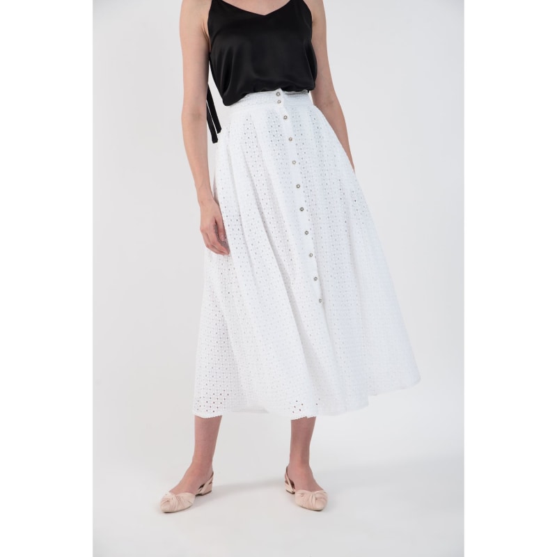Midi White Cotton Skirt With Pockets | IZABELA MANDOIU