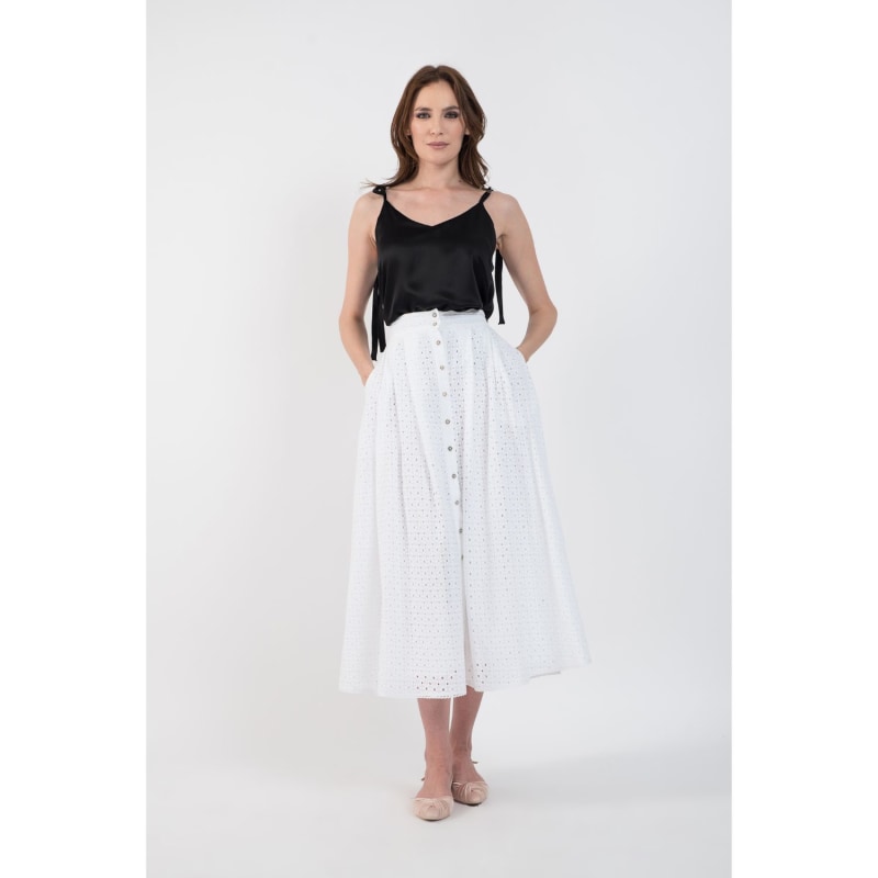 Midi White Cotton Skirt With Pockets by IZABELA MANDOIU