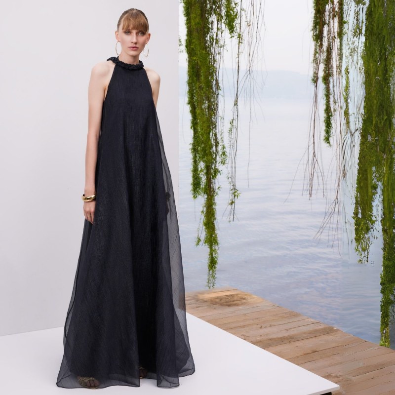 Thumbnail of Midnight Sky - Knitted Straps, Black Maxi Dress With Low-Cut Back image