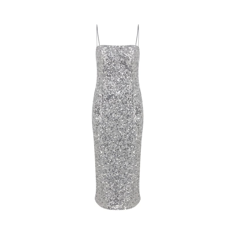 Thumbnail of Miles Sequin Midi Dress In Silver Burch image