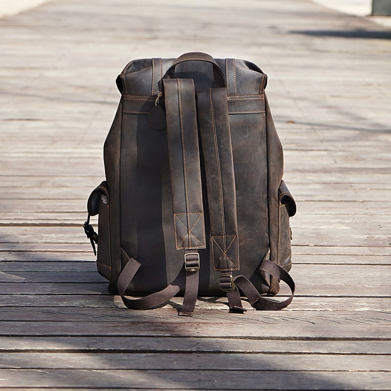 Thumbnail of Military Style Leather Backpack - Worn Look Dark Brown image