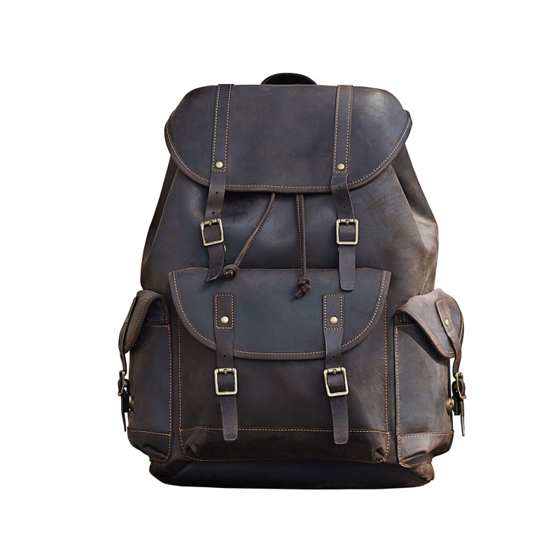 Thumbnail of Military Style Leather Backpack - Worn Look Dark Brown image