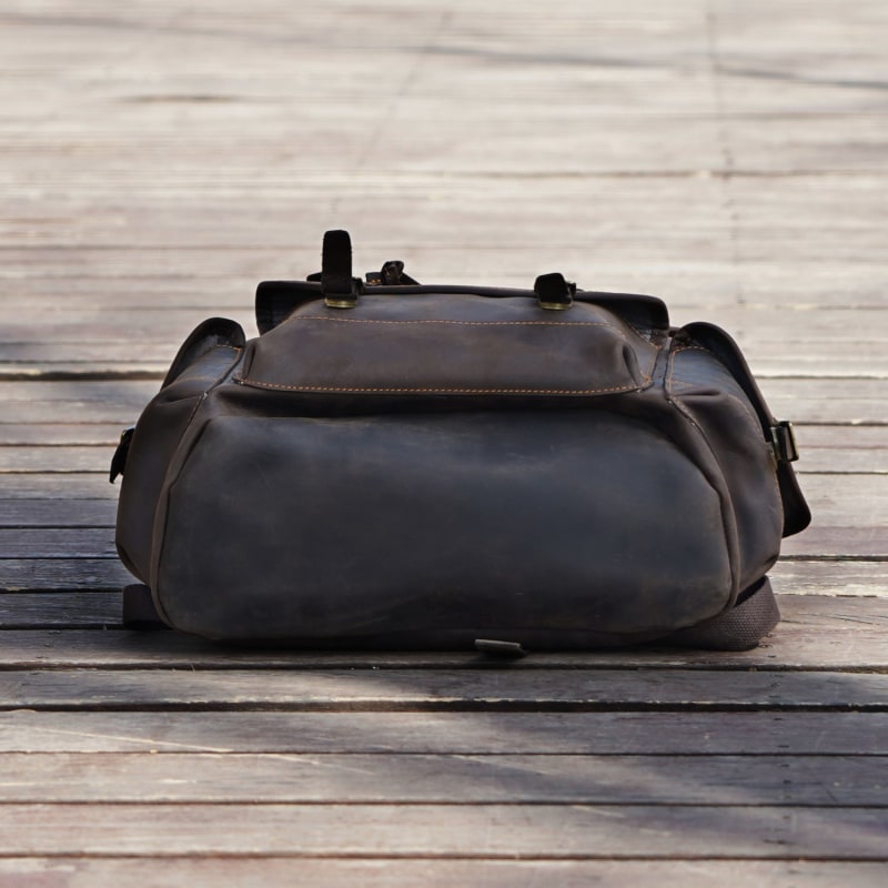 Thumbnail of Military Style Leather Backpack - Worn Look Dark Brown image